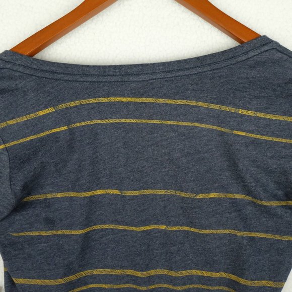 Mtn Dew Womens Shirt Top Small Gray Yellow Stripes V Neck Recycled Stretch - Picture 6 of 11
